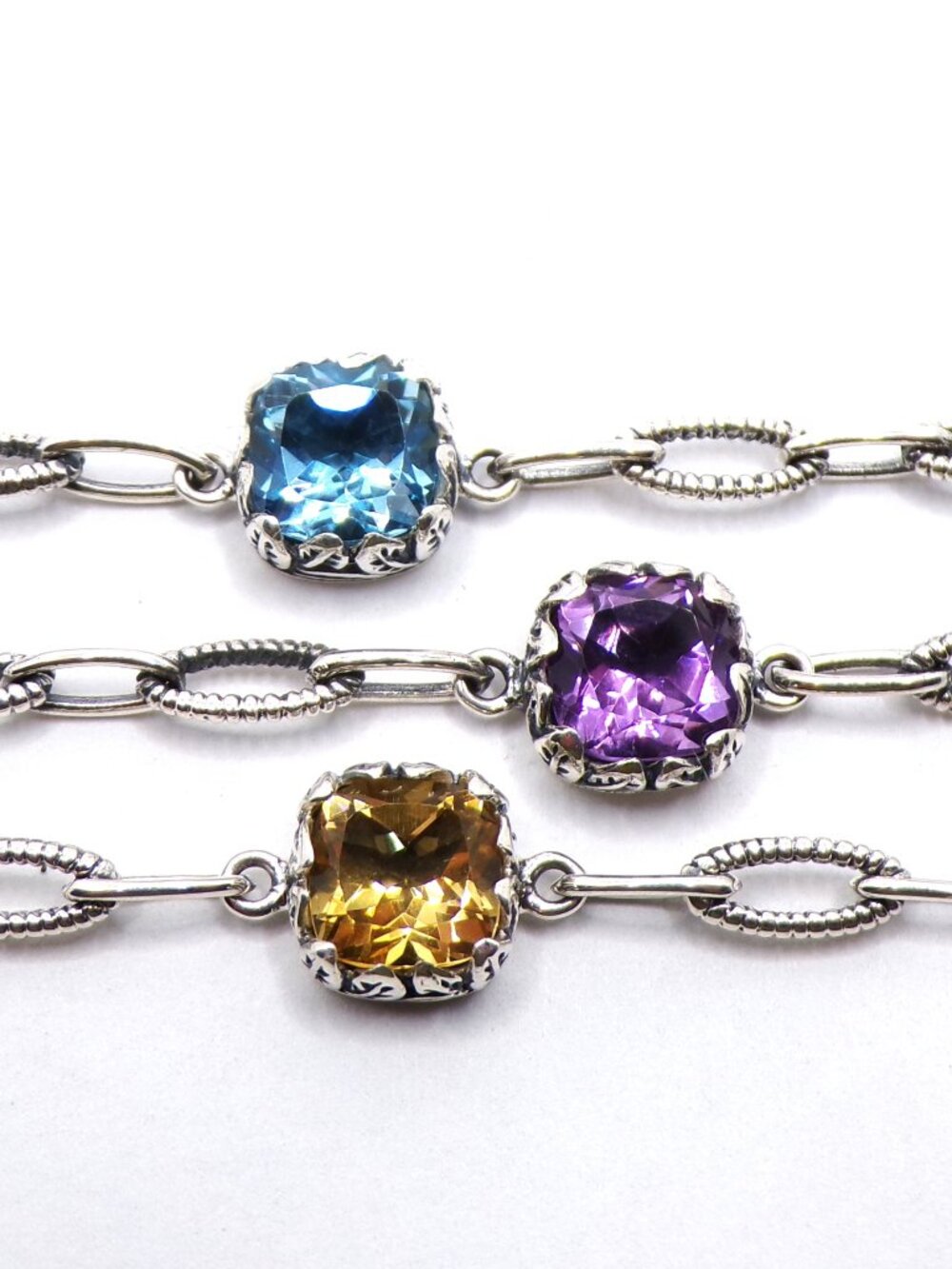 Sterling Silver Paper Clip Chain Bracelet with Gemstone – Handcrafted in Bali